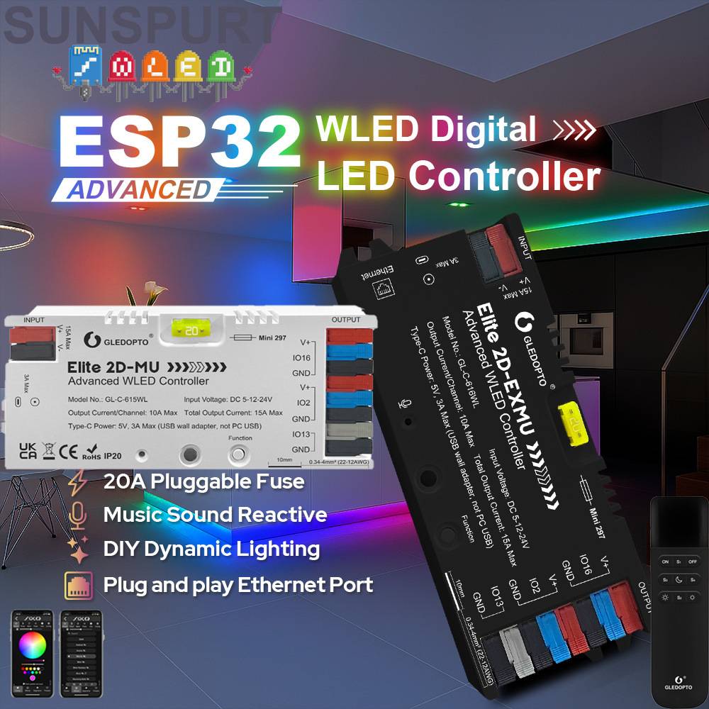 格乐德WLED ESP32控制器带麦克风下载口带额外扩展端口用于DIY4路