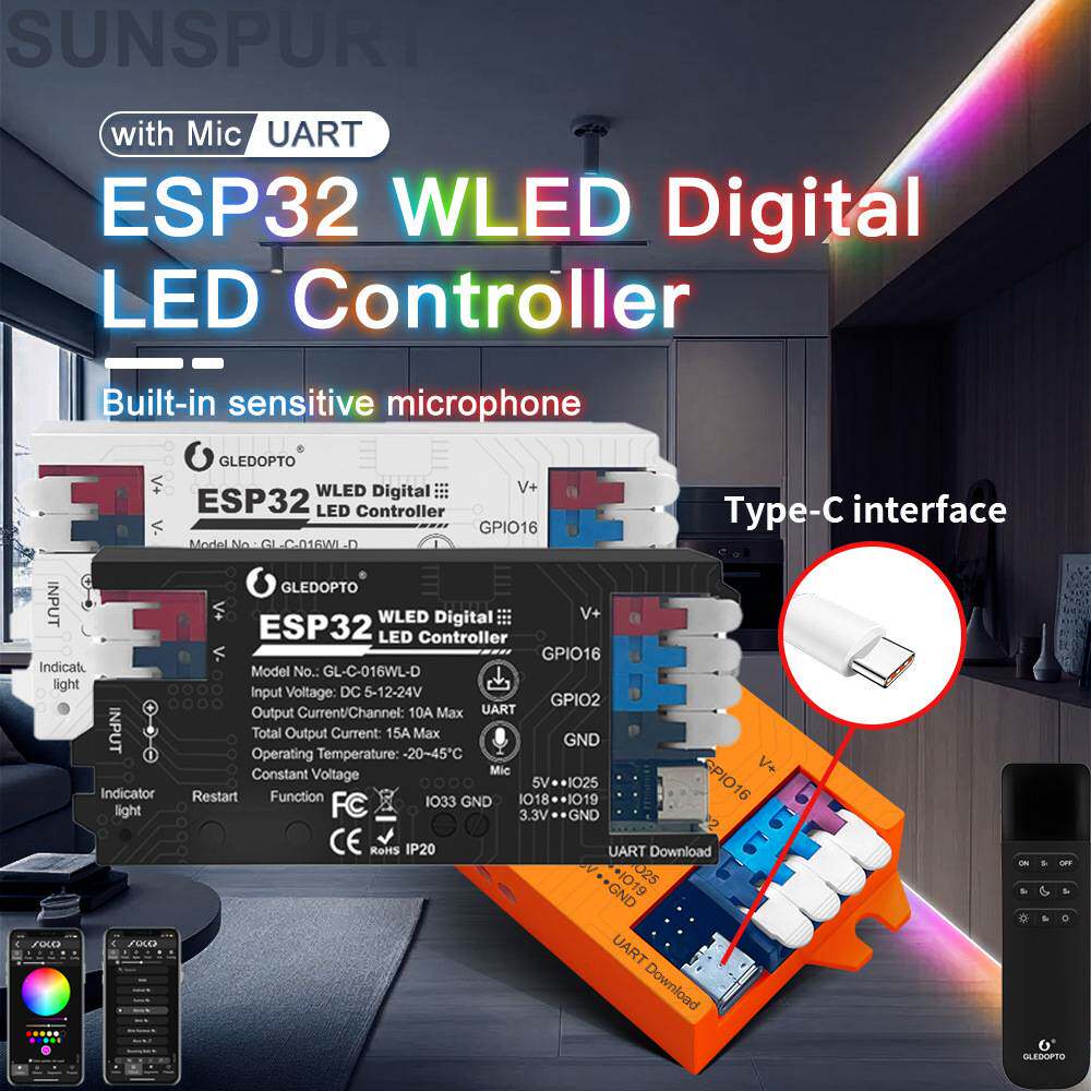 ESP32 WLED 灯条控制器麦克风下载音乐声音动态模式WIFI幻彩灯带