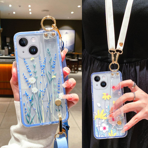 适用苹果iphone15手机壳14透明16软壳13/12/11/8/7/6斜挎绳保护pl