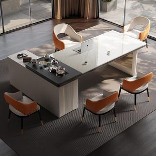 岩板茶桌现代简约轻奢办公室泡茶桌椅组合茶台烧水壶一体茶具套装