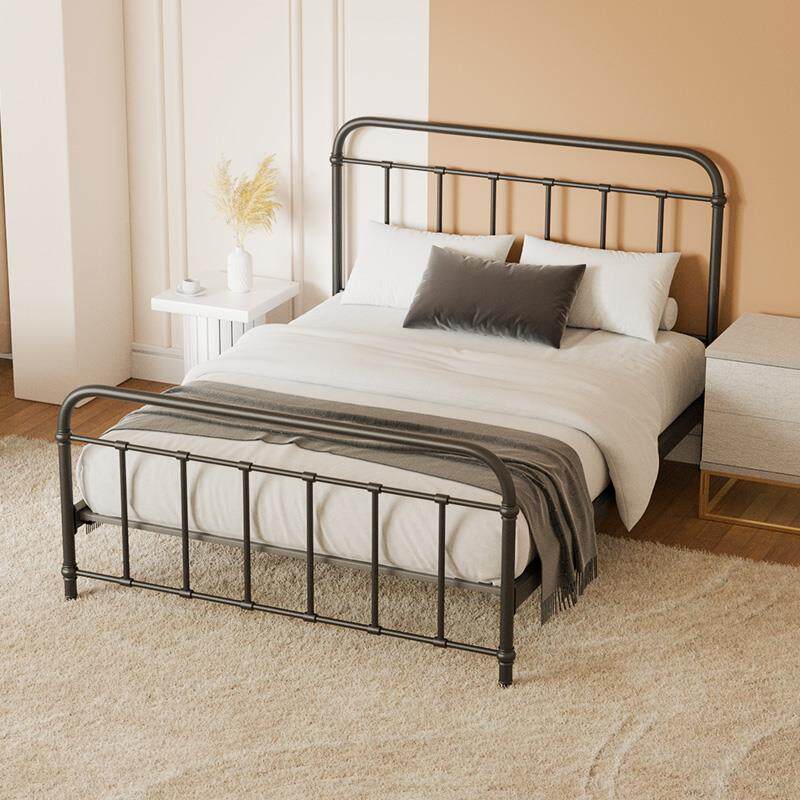 老匠铁艺床欧式卧室单双人加厚金属钢木床铁架结构不易生锈 C48