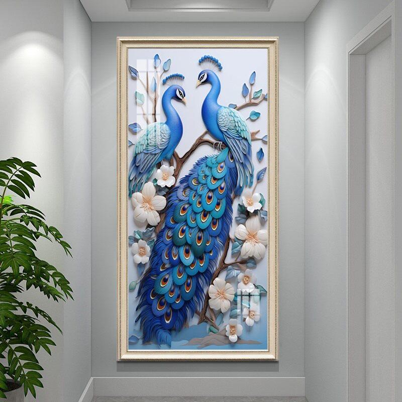 欧式玄关背景墙装饰画轻奢大气过道走廊墙上挂画富贵孔雀艺术壁画