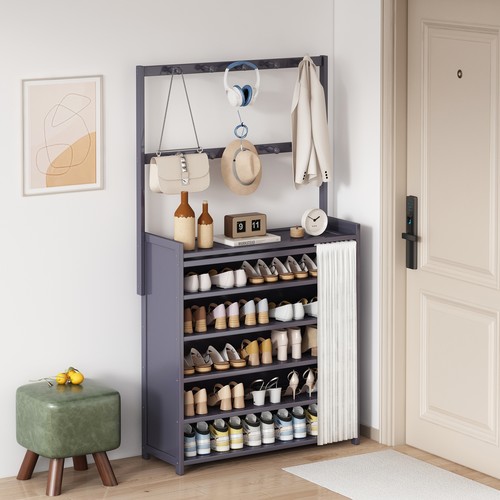 竹海明珠简约现代挂衣架一体鞋架