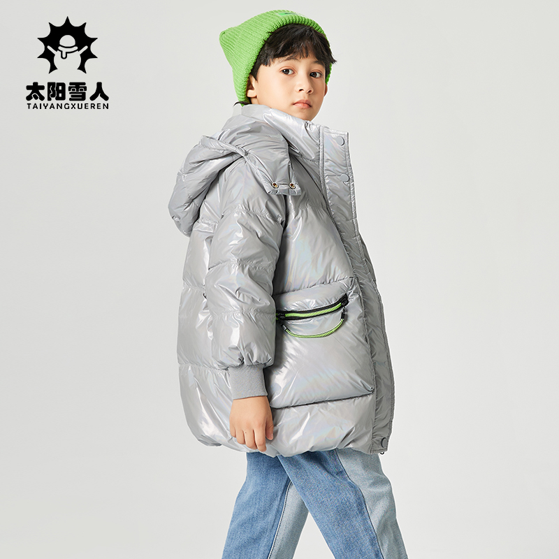 太阳雪人童装男童羽绒服2022新款冬季加厚面包服小童中长款外套厚