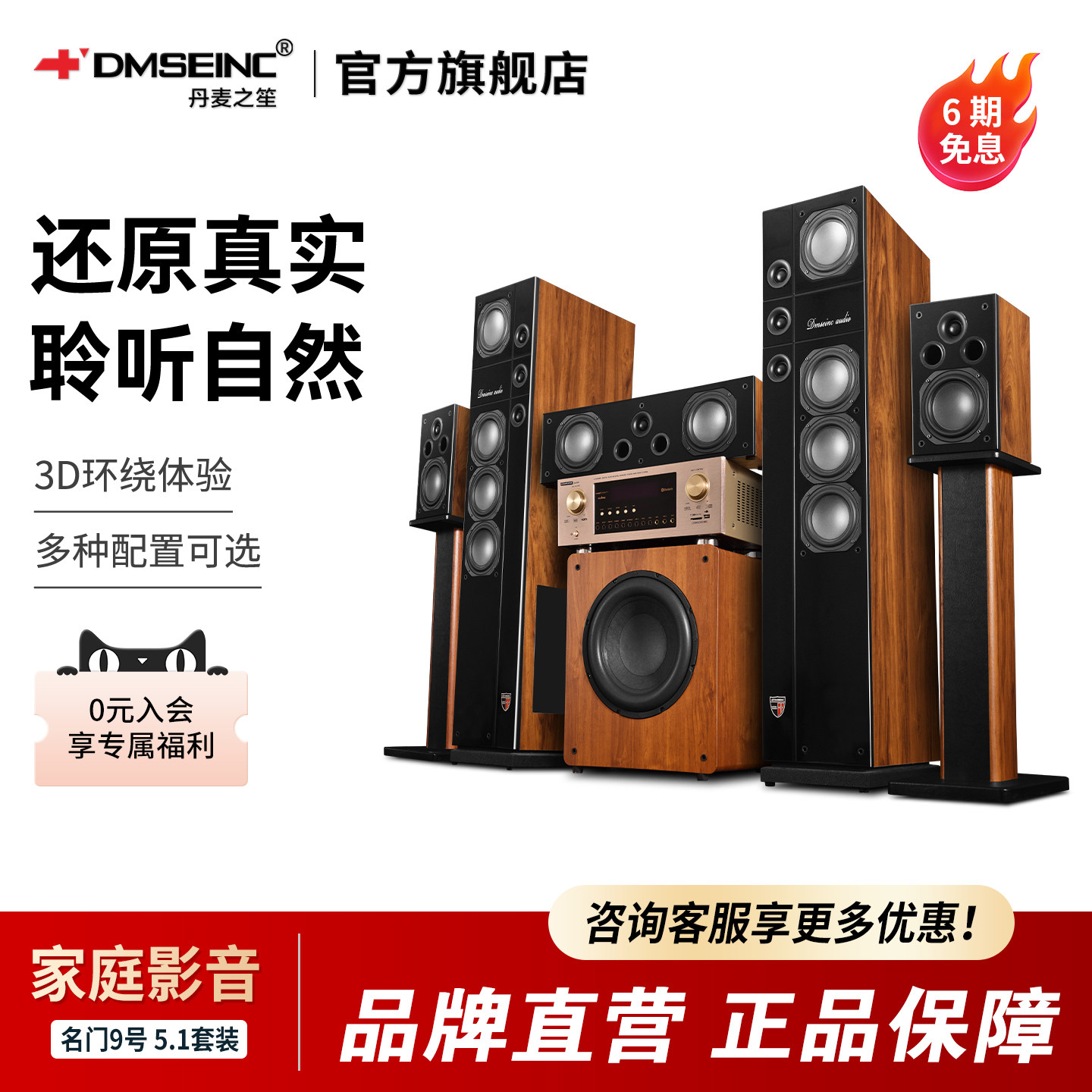 DMSEINC 名门9号5.1家庭影院音响套装家用KTV客厅无线环绕音箱
