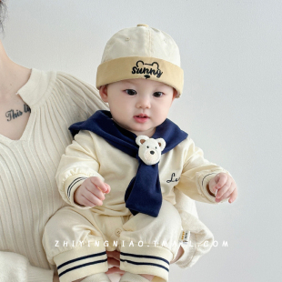 婴儿帽子春秋季薄款地主帽可爱超萌雅痞宝宝海盗帽男童外出瓜皮帽