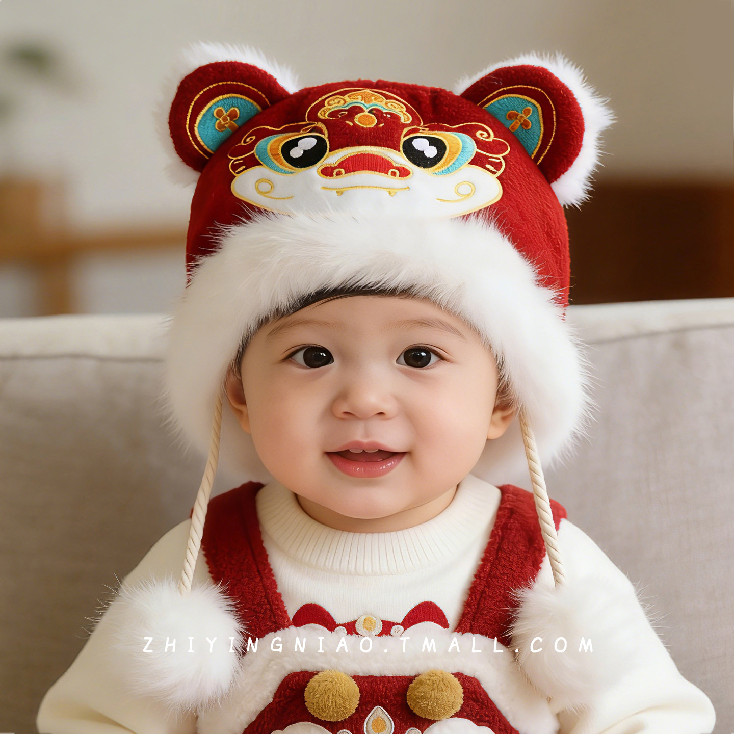 宝宝帽子冬季新年毛线帽红色加厚护耳帽儿童保暖防风针织醒狮帽子,童装/婴儿装/亲子装,帽子,淘宝优惠券,粉丝福利购,淘宝优惠卷