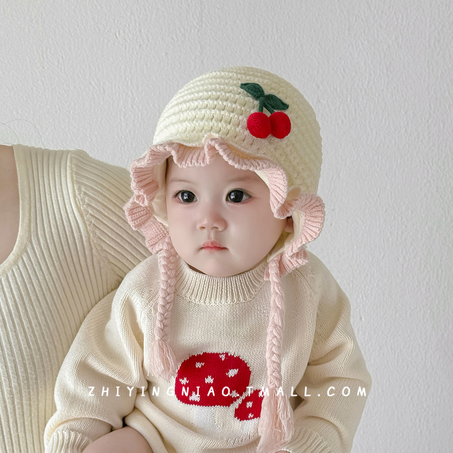 婴儿帽子秋冬季宝宝毛线帽可爱甜美婴幼儿小月龄女孩针织护耳帽子