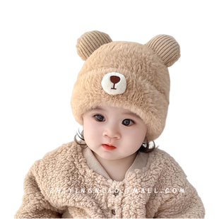 婴儿帽子秋冬款宝宝帽子女孩可爱超萌毛绒帽秋冬季加厚防风护耳帽