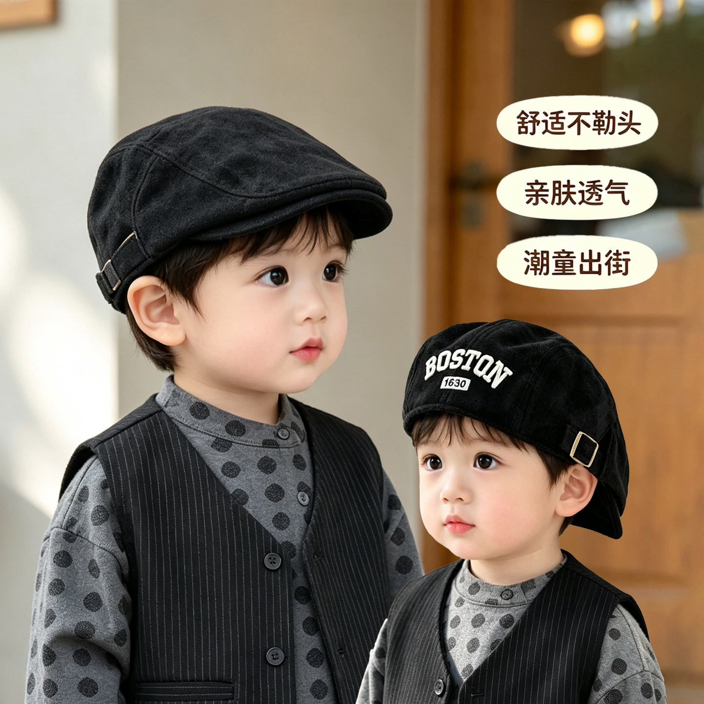 宝宝帽子春秋季字母刺绣前进帽男童女童户外出保暖贝雷帽遮阳防晒