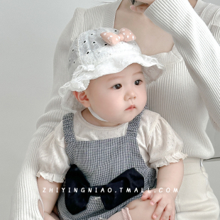 婴儿帽子夏季 渔夫帽婴幼儿女孩遮阳防晒帽出游大檐宝宝太阳帽 薄款