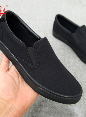 鲁泰男鞋低帮帆布鞋2025新款一脚蹬懒人鞋男开车黑色鞋子男士板鞋