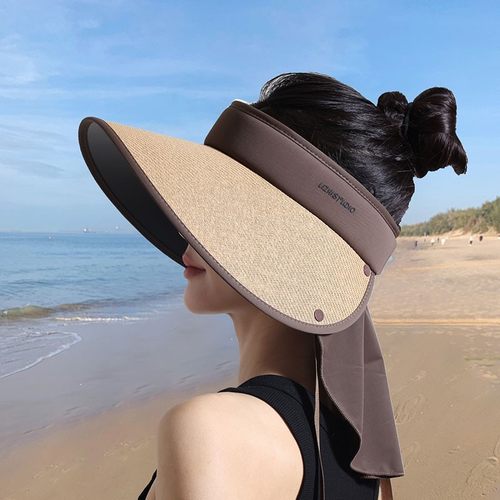 夏季帽子高品质大檐黑胶空顶帽女全脸遮阳防晒防紫外线太阳帽子
