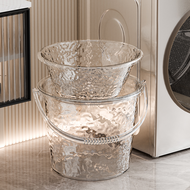 高透蓄水桶带盖脸盆盖子水勺套装