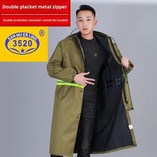 3520帆布雨衣长款全身一体防暴雨雨披工地劳保户外反光防水雨服男