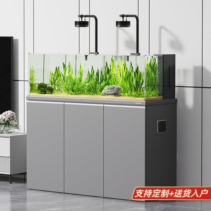 2025新款大型客厅玄关屏风隔断底滤金鱼缸一体落地玻璃生态溪流缸