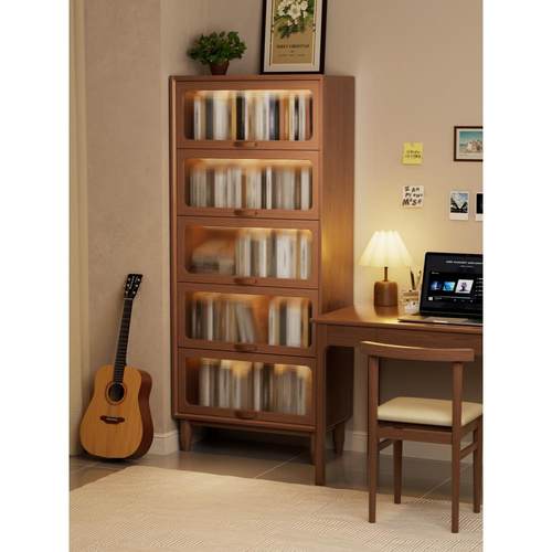 红林日记实木书柜玻璃门防尘家用置物架一体防尘靠墙落地儿童书架