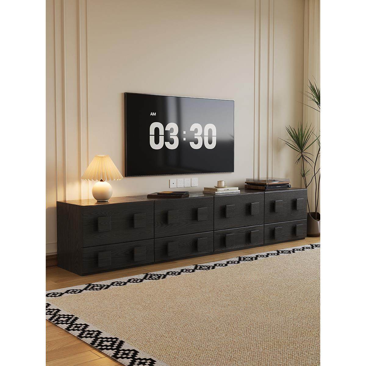 复古风实木卡门电视柜中古风多功能组合柜模块边柜卧室客厅储物柜