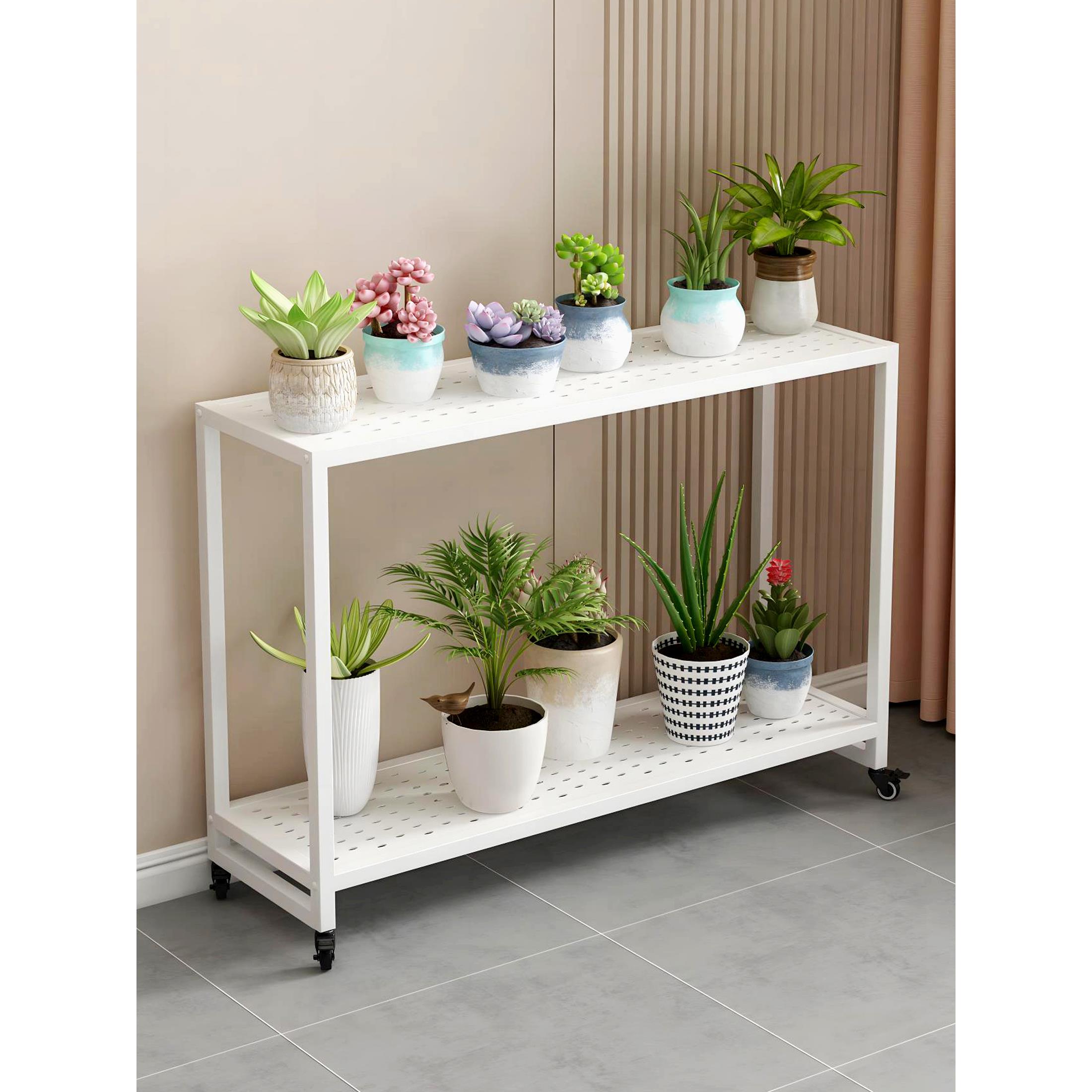 花架置物架阳台铁艺花盆托架客厅可移动双层多肉落地式带轮子架子