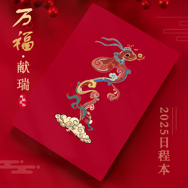 2025年蛇年日程本新款红色一日一页周计划本商务办公每日工作笔记本本子a5国潮日历记事本定制礼盒可印logo