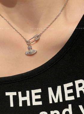 高品质土星别针满钻项链女款