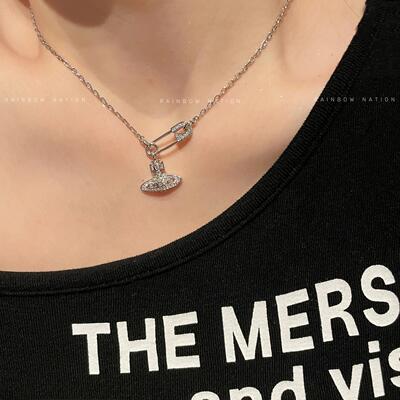 高品质土星别针满钻项链女款