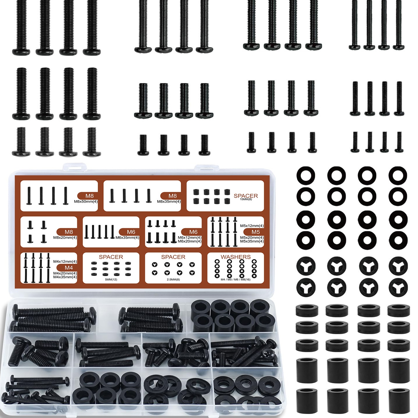 92PCS 通用电视安装五金螺丝套件 - M4 M5 M6 M8 螺丝、垫片和垫