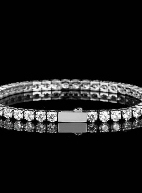 欧美跨境嘻哈锆石手链4mm弹簧扣不锈钢网球链男生高级感钛钢手链