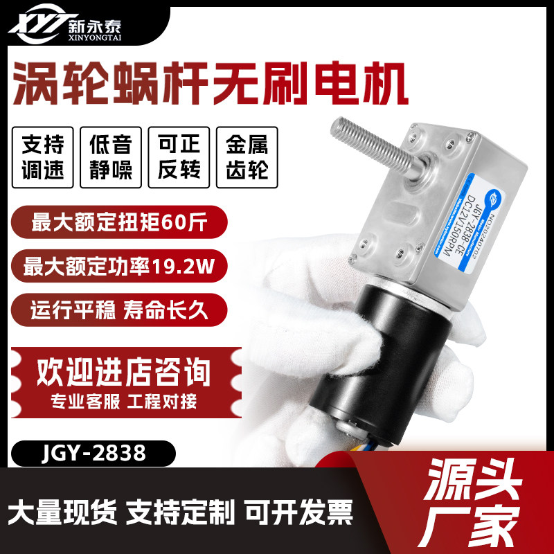 JGY-2838微型涡轮蜗杆直流减速电机 调速自锁小马达M8螺杆轴