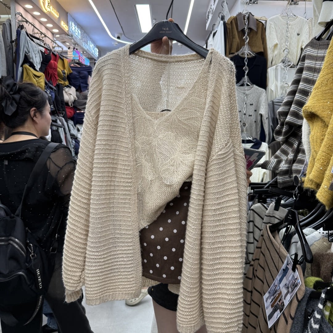 韩版蕾丝吊带松弛开衫波点半身裙