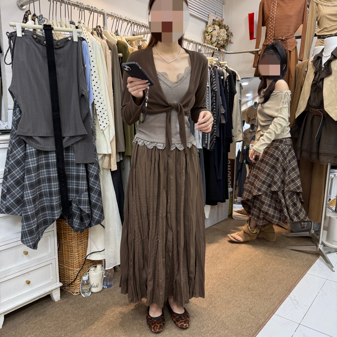 韩版绑带罩衫条纹吊带半身裙套装