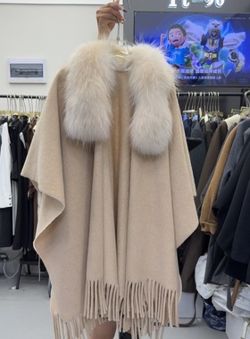 十三行现货2025秋冬新款韩版时尚毛毛领斗篷披肩外套S68545W267