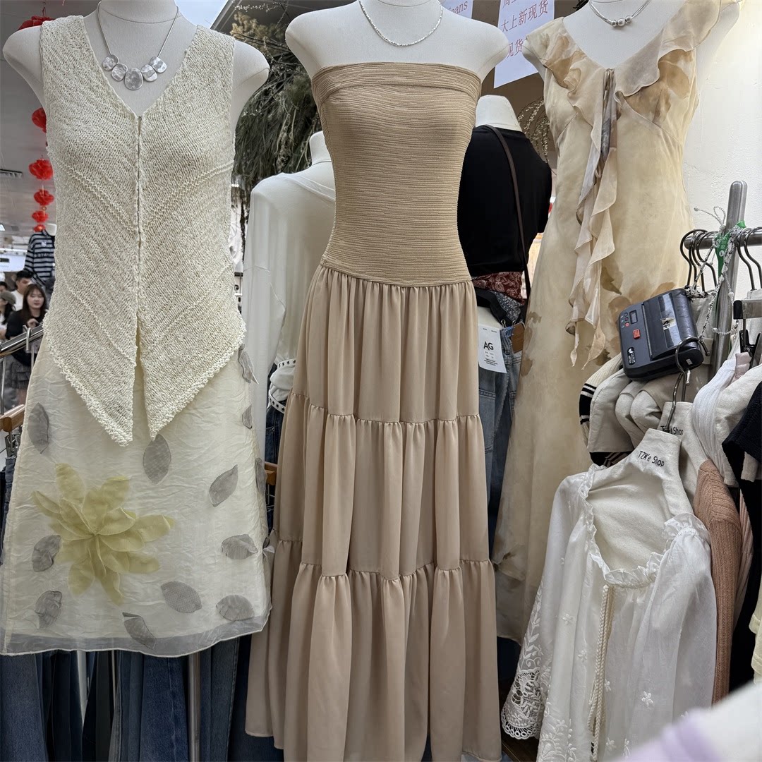 十三行现货2026春新款韩版时尚修身显瘦收腰抹胸连衣裙s26275w245
