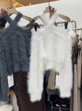 十三行拿货2025秋冬新款韩版时尚辣妹露肩挂脖针织毛衣S68444W145