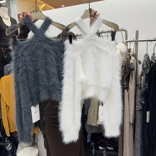 辣妹露肩挂脖针织毛衣S68444W145 时尚 十三行拿货2025秋冬新款 韩版