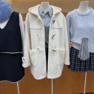 连帽牛角扣大衣外套S68663W256 时尚 十三行现货2025秋冬新款 韩版