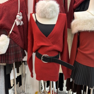 V领修身 时尚 显瘦针织毛衣裙s68916w178 韩版 十三行拿货2025冬新款