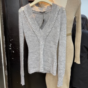 镂空修身 十三行现货2025冬季 V领长袖 韩版 针织毛衣s68868w123 新款