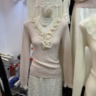 新款 打底衫 韩版 V领木耳边长袖 s68923w134 法式 十三行拿货2025冬季