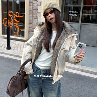 复古毛领夹克羽绒服外套s68863w378 时尚 十三行现货2025冬新款 韩版