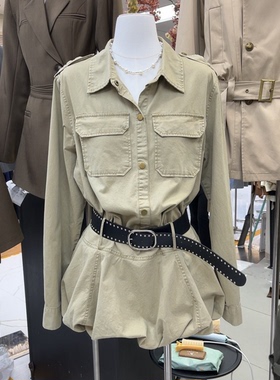 十三行现货2025秋冬韩版翻领长袖衬衫高腰显瘦短裤套装S68014W288