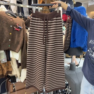 抽绳条纹阔腿休闲裤 时尚 女S68504W134 韩版 十三行现货2025秋冬新款