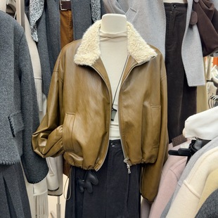 时尚 韩版 立领皮毛一体皮衣外套S68567W356 新款 十三行现货2025冬季