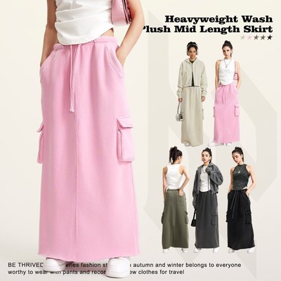 INF秋冬355G复古洗水加绒开叉半身裙街头甜酷辣妹vintage潮牌中裙