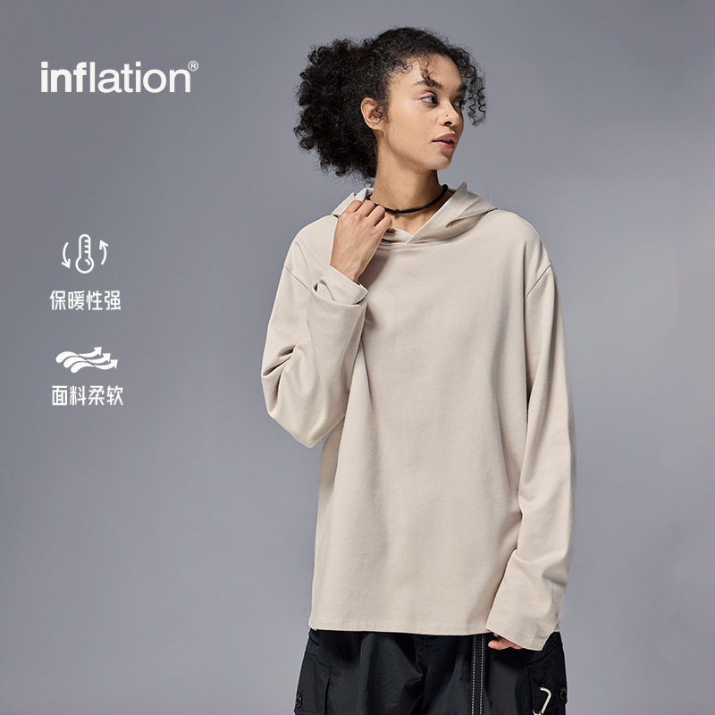 美式潮牌双面绒连帽打底长袖T恤秋冬新品轻运动户外薄款长体恤男