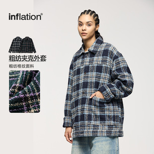 街头潮牌粗纺夹克外套上衣秋冬新品复古格子格纹宽松休闲衬衫男士