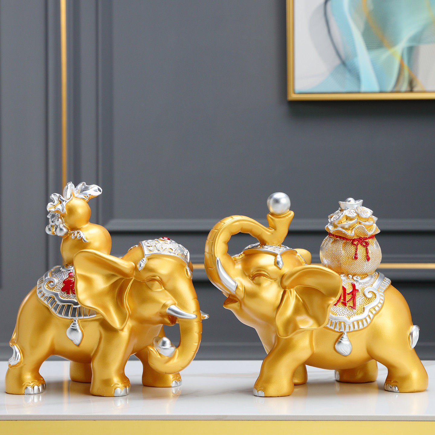 大象轻奢摆件一对招财镇宅乔迁新家居电视酒鞋柜客厅玄关装饰礼品,家居饰品,装饰摆件,淘宝优惠券,粉丝福利购,淘宝优惠卷
