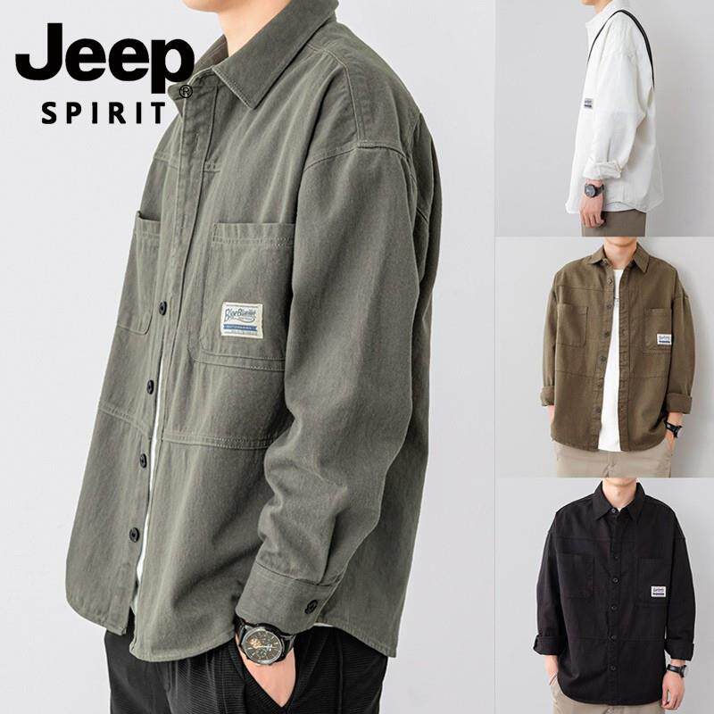 JEEP SPIRIT吉普工装衬衫式夹克外套男士春秋季宽松休闲潮流衬衣