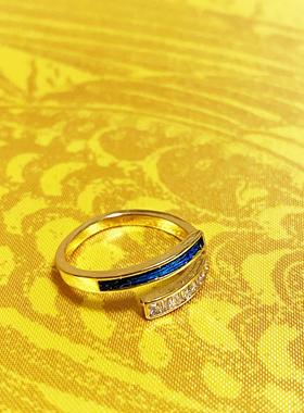 嫣珊阁仿点翠孔雀毛半圈锆石开口日常小众复古个性设计感食指戒指