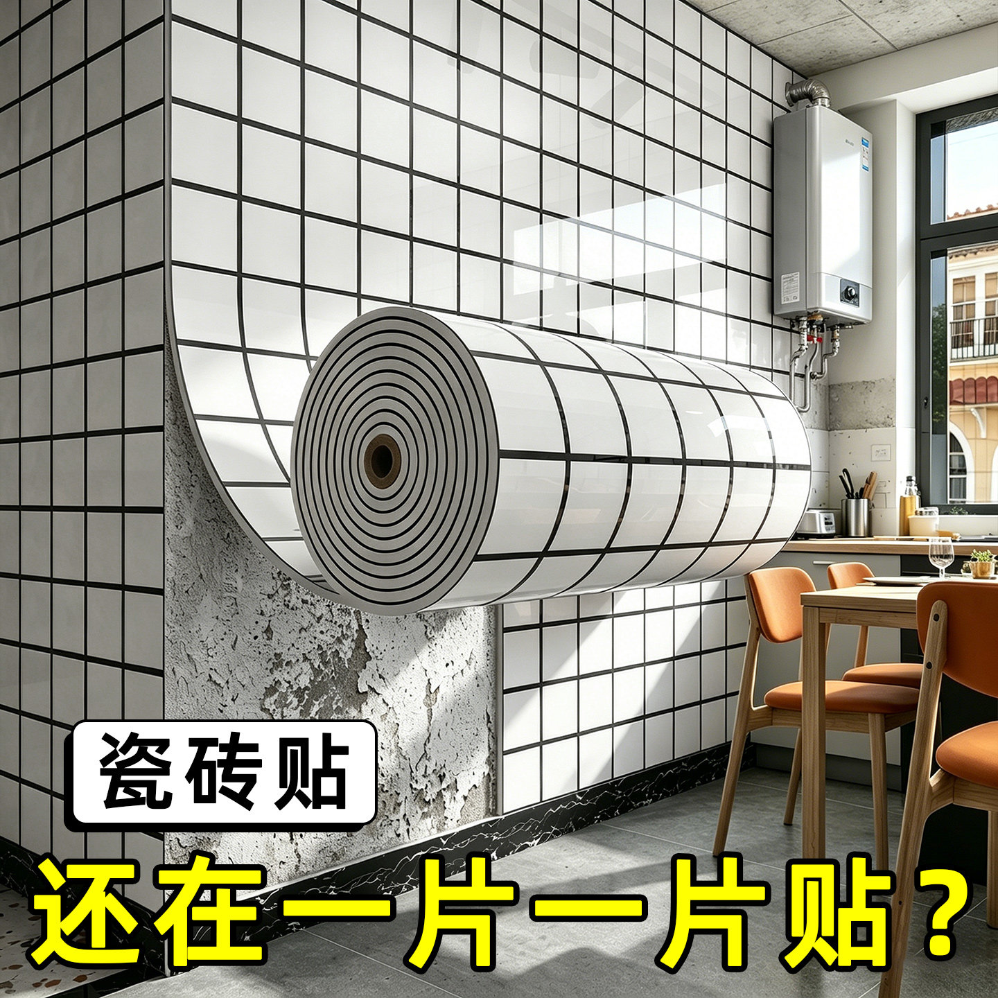 黑白格子墙纸店铺装修商用餐饮厨房防油贴纸仿瓷砖墙贴自粘护墙板